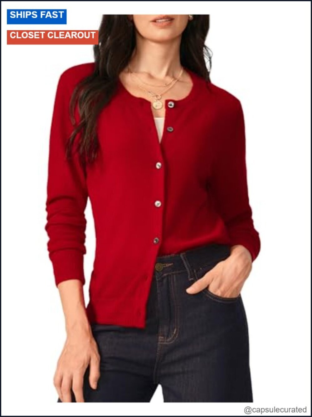 100% Cashmere Cardigan - Lightweight & Washable Crew Neck